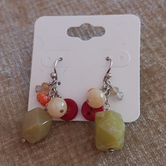 Silver Tone Multi Colored Faux Stone Bead Dangle Earrings - Picture 5 of 5